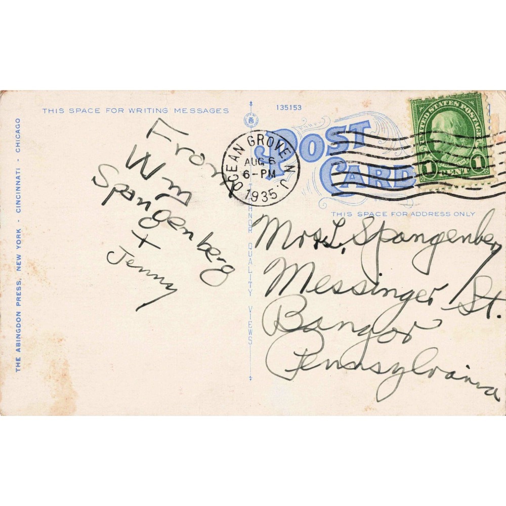 Vintage 1935 Asbury Park NJ Bathing Beach Boardwalk Casino Linen Postcard - Picture 2 of 2